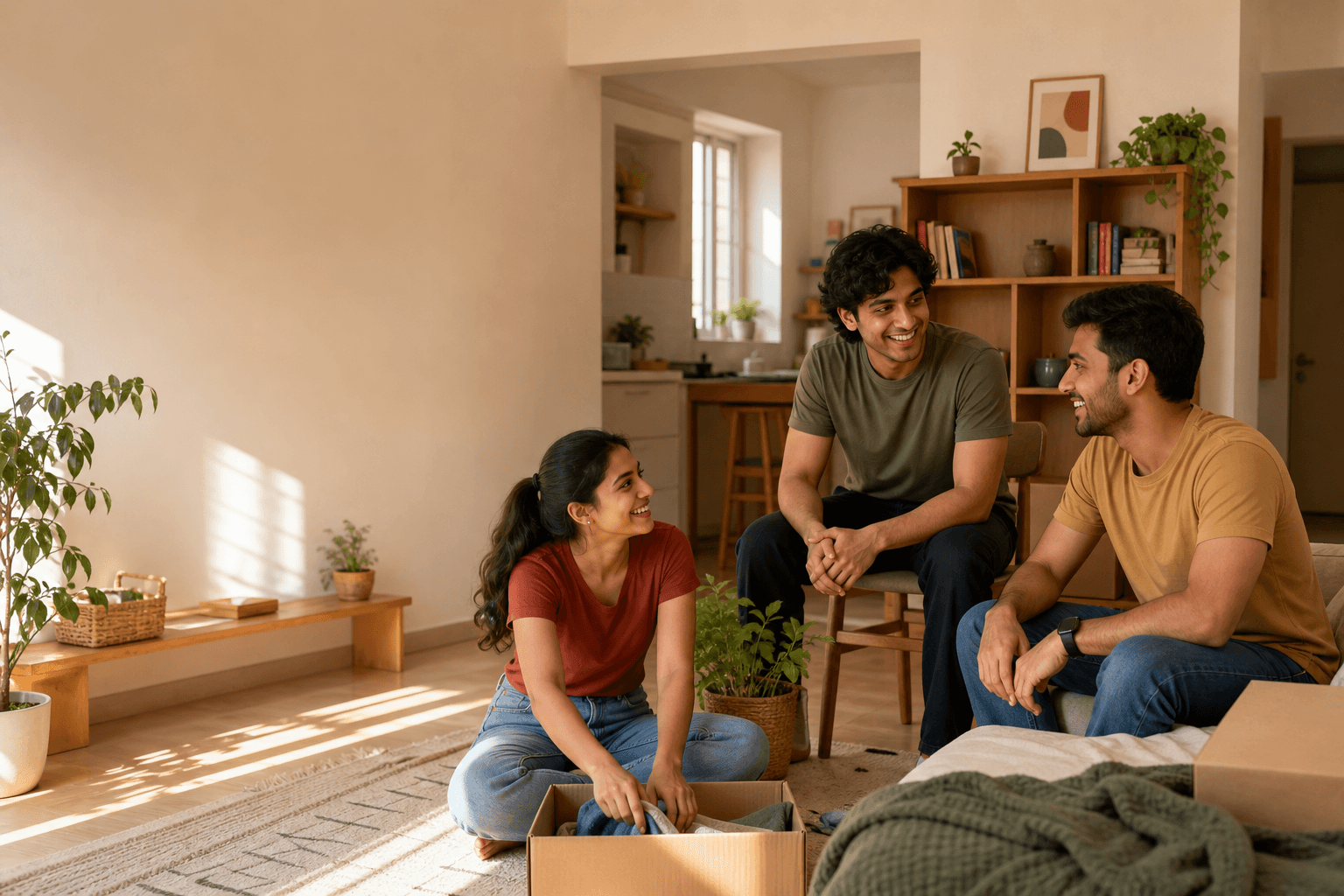 Flatmates settling into a warm shared home