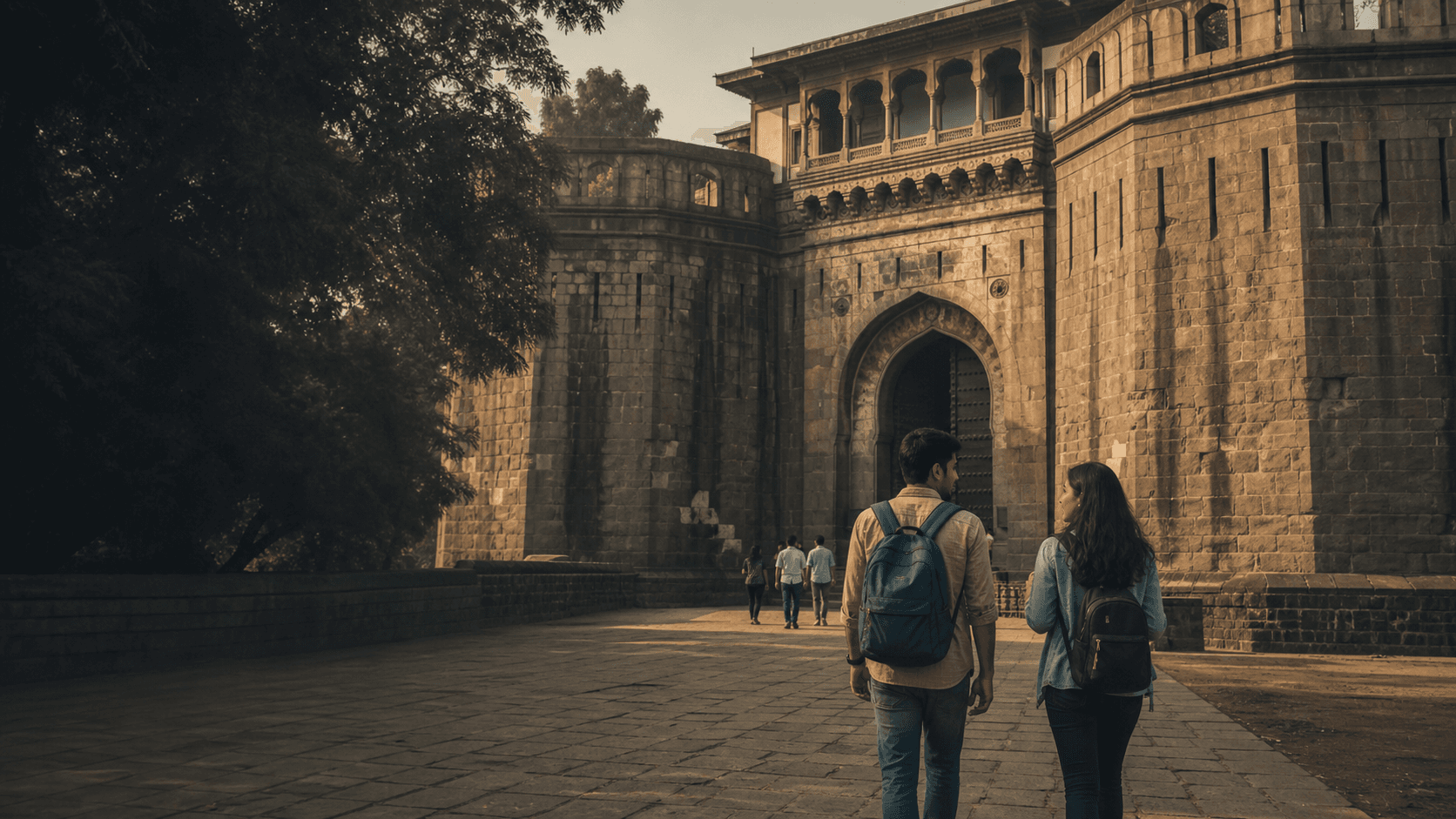 Students walking near Shaniwar Wada in Pune